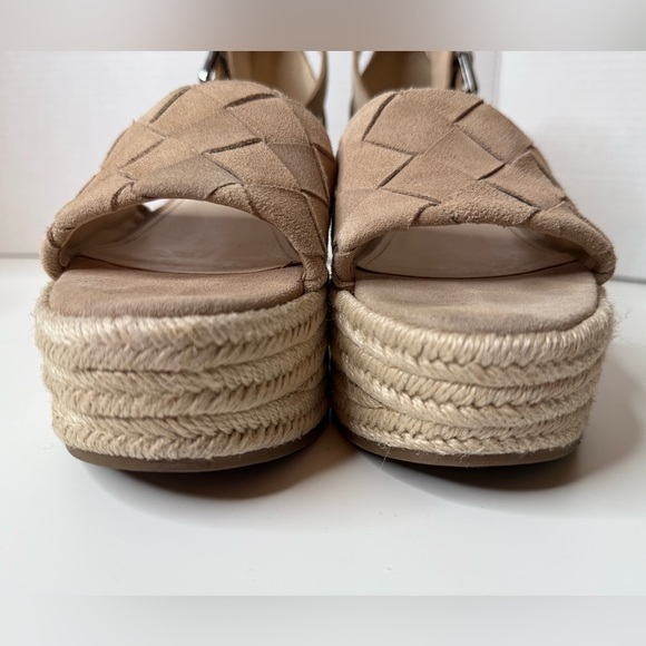 Marc Fisher Women’s Beige/Tan Leather & Suede, Woven Wedge Platform Sandals 8M - Picture 11 of 16